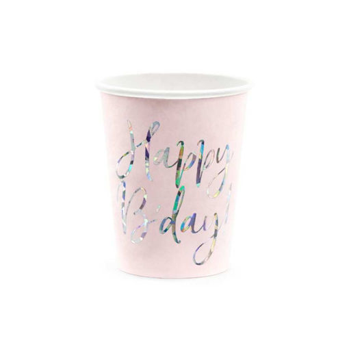 Picture of PAPER CUPS HAPPY BIRTHDAY PASTEL PINK 220ML -  6 PACK